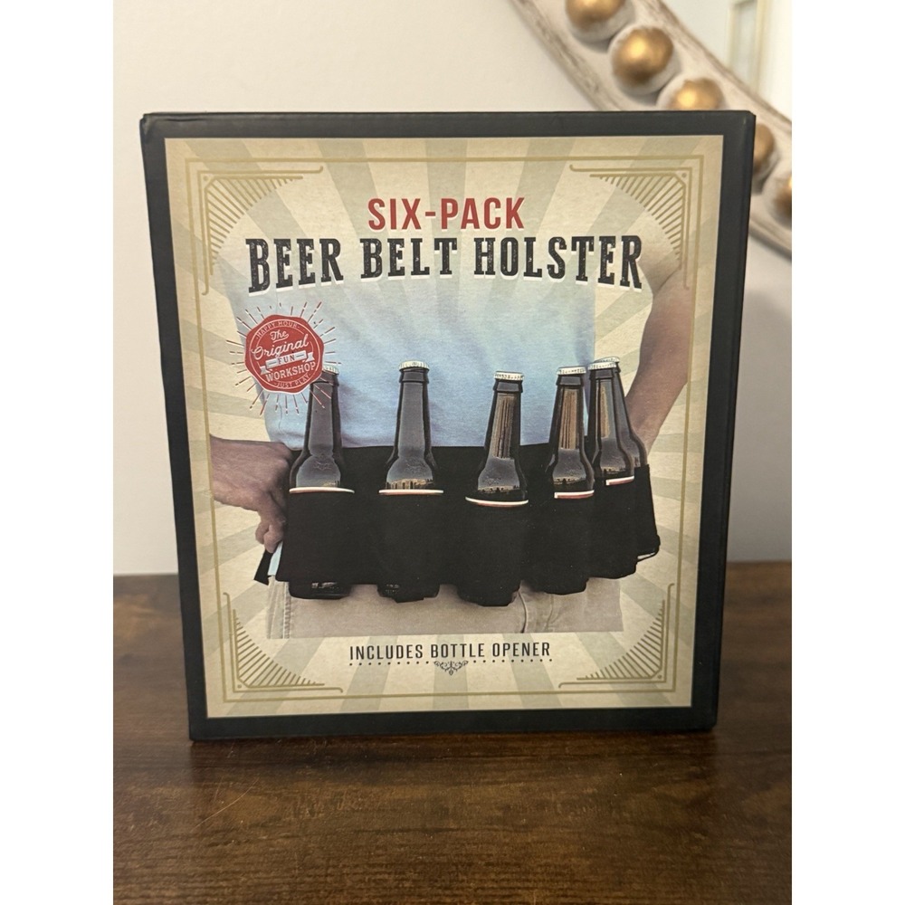 Six-Pack Beer Belt Holster w/ Bottle Opener Adjustable 34-47" Novelty Gift NIB